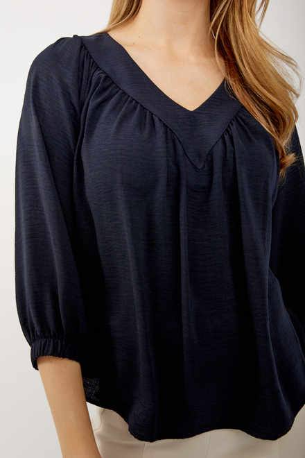 V-Neck Peasant Blouse Style 242062. Midnight Blue. 3