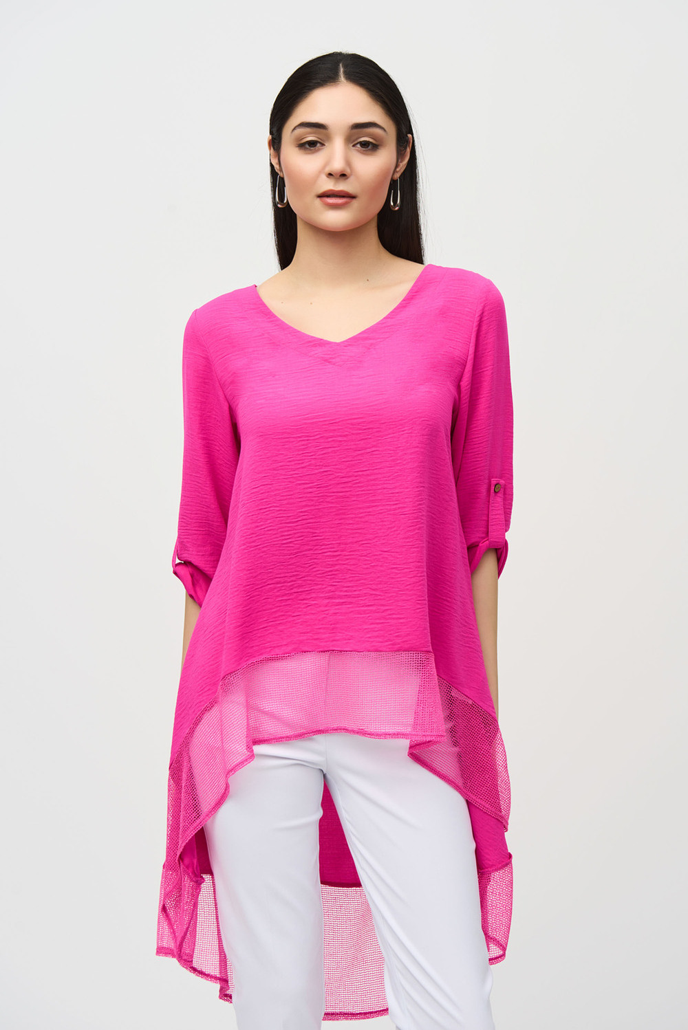 Asymmetric Hem Tunic Style 242066. Ultra Pink