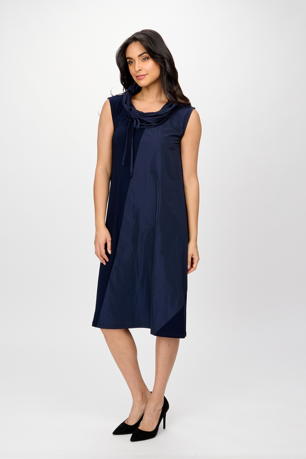 Shawl Collar Dress Style 242067. Midnight Blue