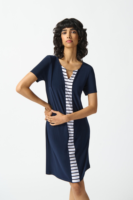 Striped Panel Dress Style 242068. Midnight Blue/vanilla. 4