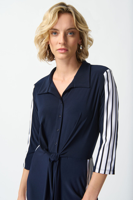 Striped Sleeve Shirt Dress Style 242070. Vanilla/midnight Blue. 3