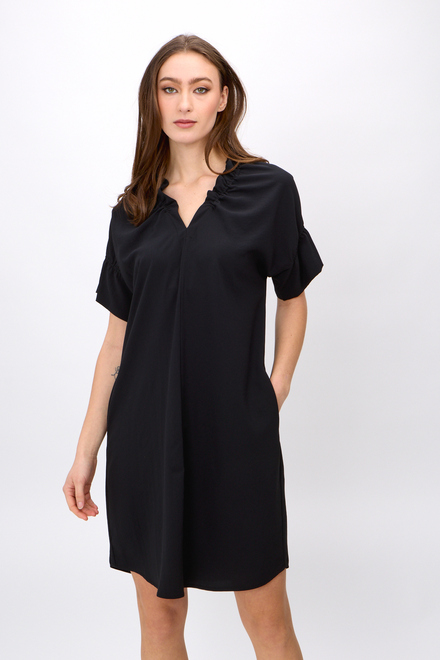 Ruffle Collar Shirt Dress Style 242072. Black