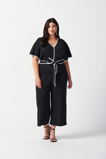 Contrast Trim Jumpsuit Style 242082. Black/Vanilla