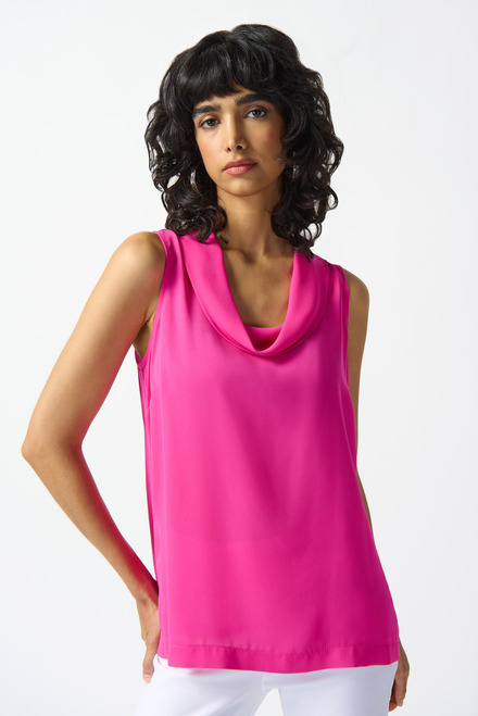 Draped Neck Sleeveless Top Style 242083. Ultra pink
