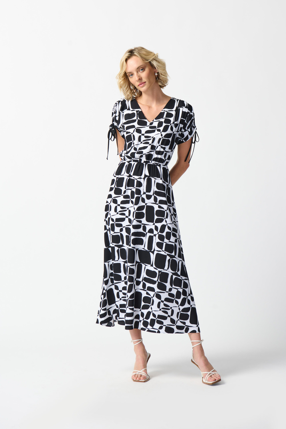 Abstract Print Maxi Dress Style 242100. Vanilla/black