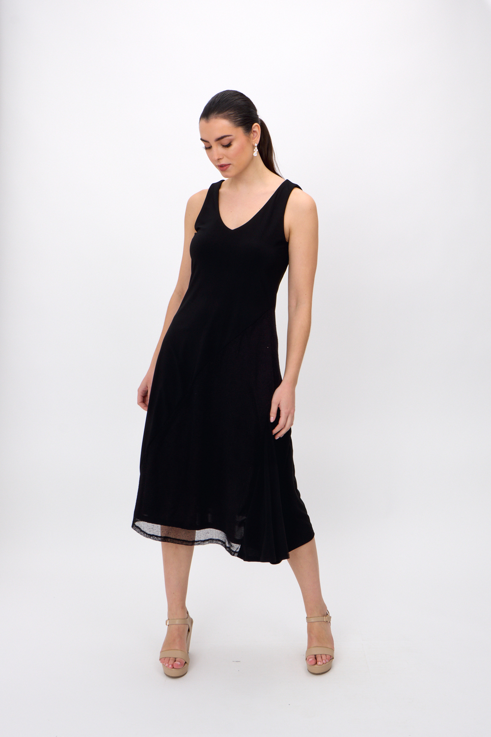 Sleeveless V-Neck Dress Style 242110. Black