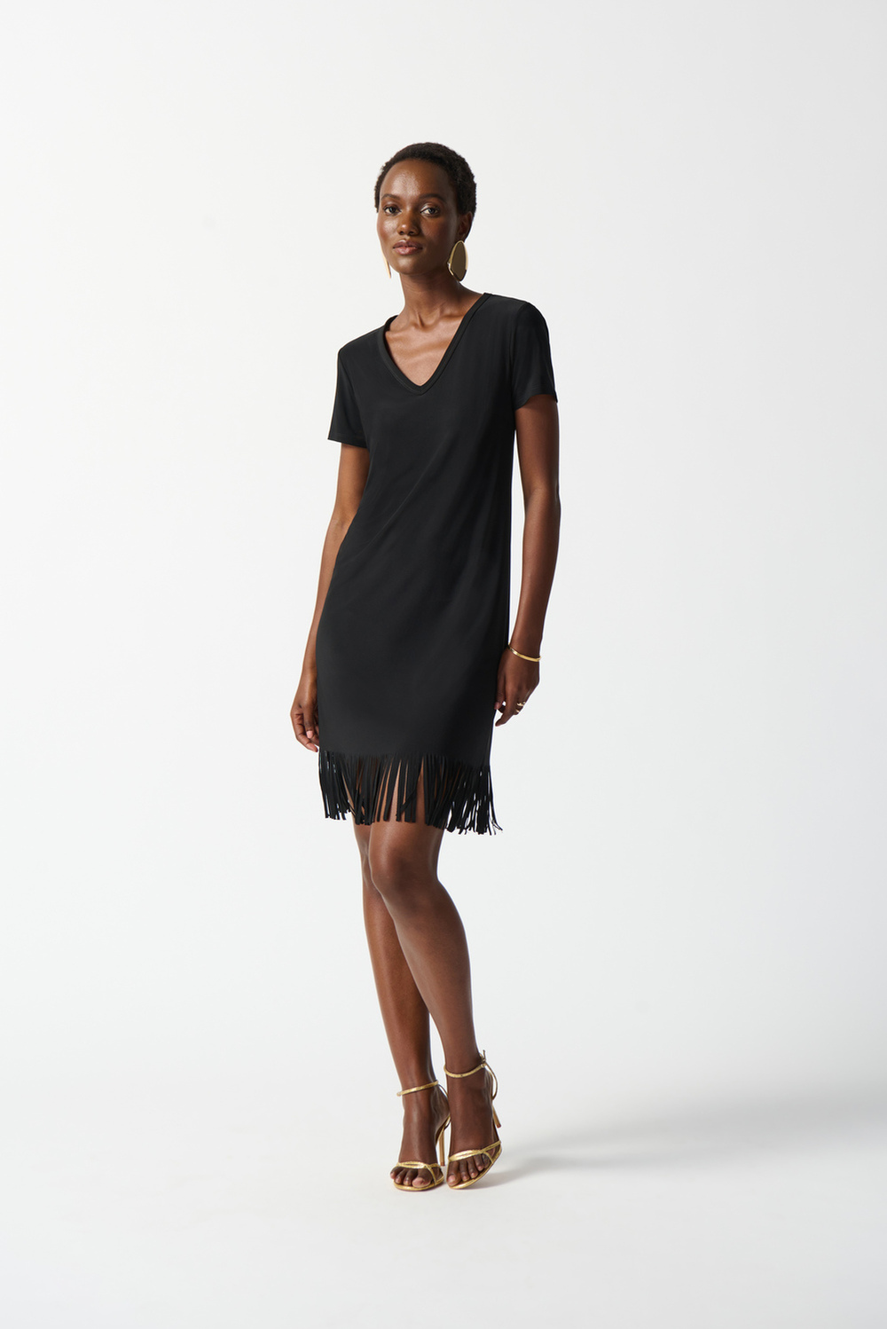 Fringe Detail Dress Style 242113. Black