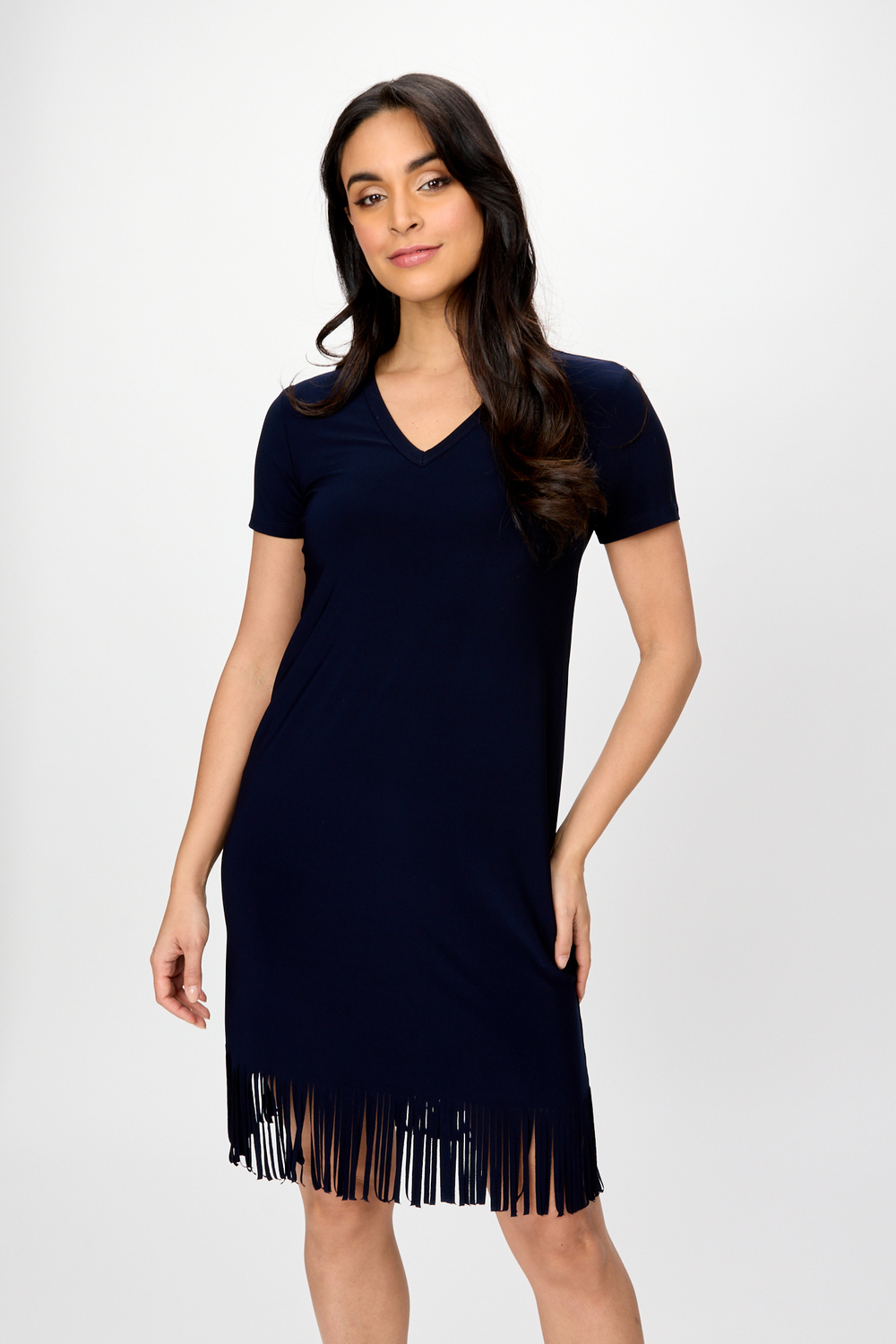 Fringe Detail Dress Style 242113. Midnight Blue