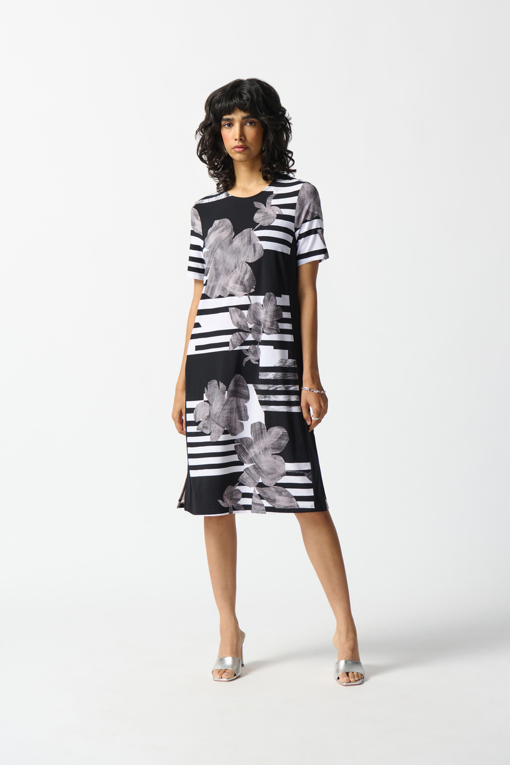 Printed & Striped Shirt Dress Style 242118. Vanilla/black