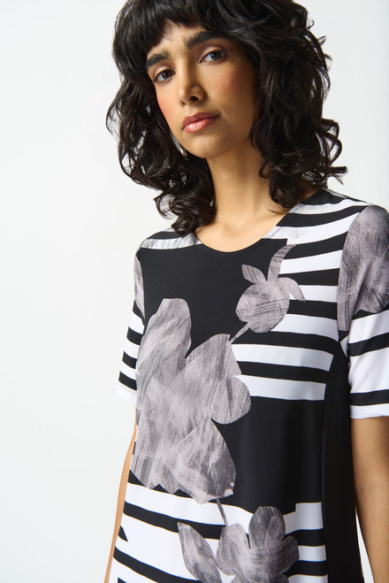 Robe t-shirt fleurie, rayures mod&egrave;le 242118. Vanille/noir. 3