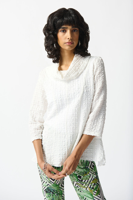 Textured Shawl Collar Top Style 242120. White