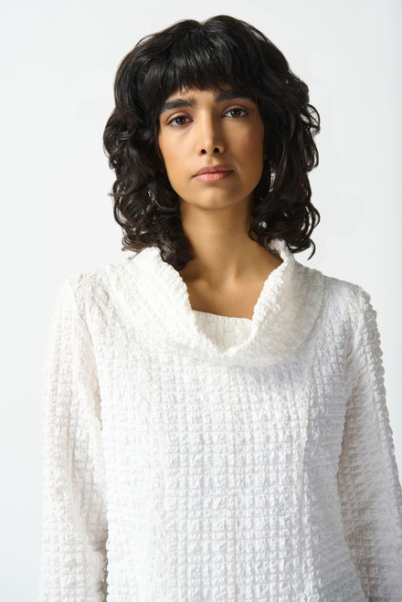 Textured Shawl Collar Top Style 242120. White. 3