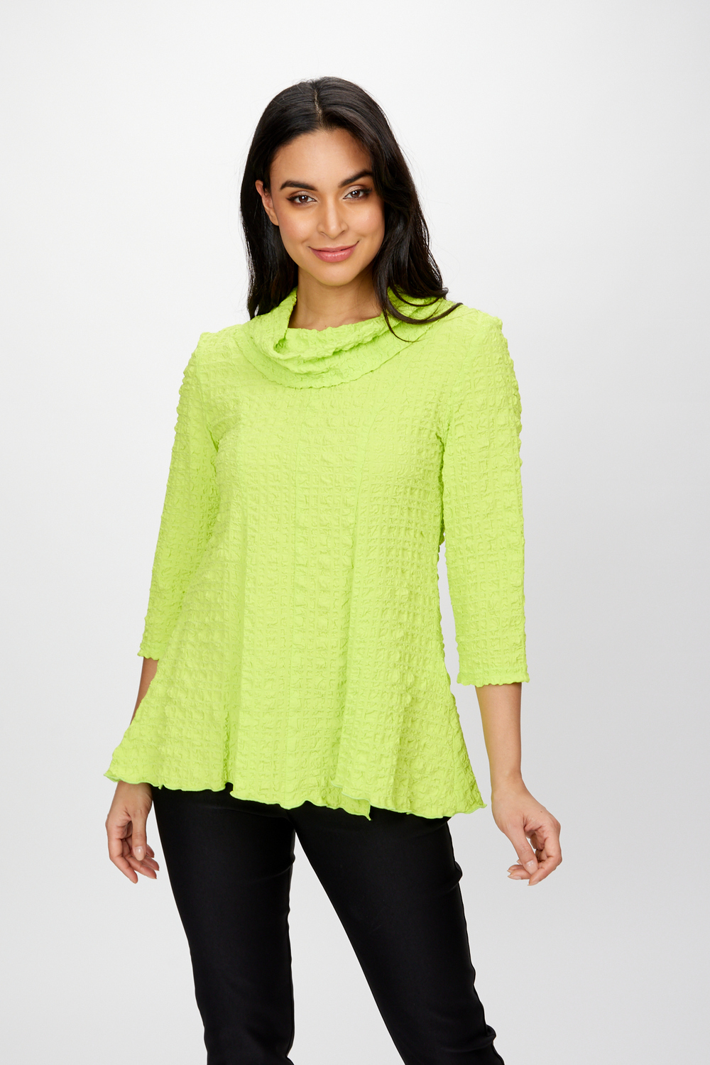 Textured Shawl Collar Top Style 242120. Key Lime