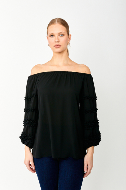 Off-Shoulder Ruffle Sleeve Top Style 242127. Black