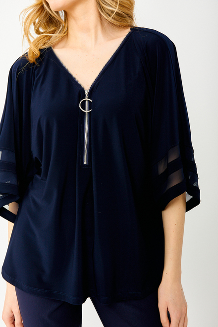 T-shirt zipp&eacute;, rayures bi-mati&egrave;res mod&egrave;le 242129. Bleu Nuit. 4