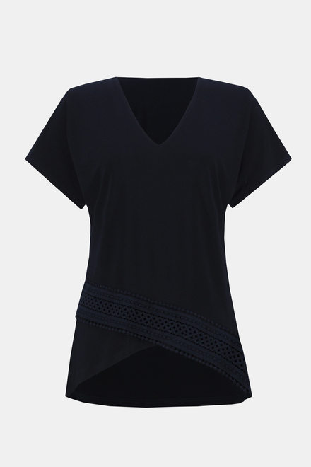 Lace Trim V-Neck Top Style 242132. Midnight Blue. 6