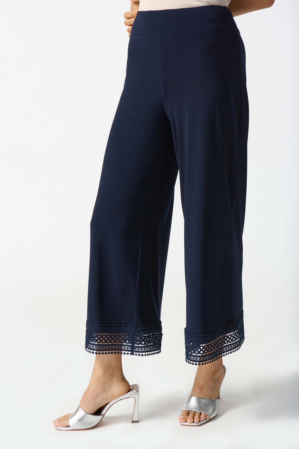 Lace Detail Cuff Pant Style 242134. Midnight Blue