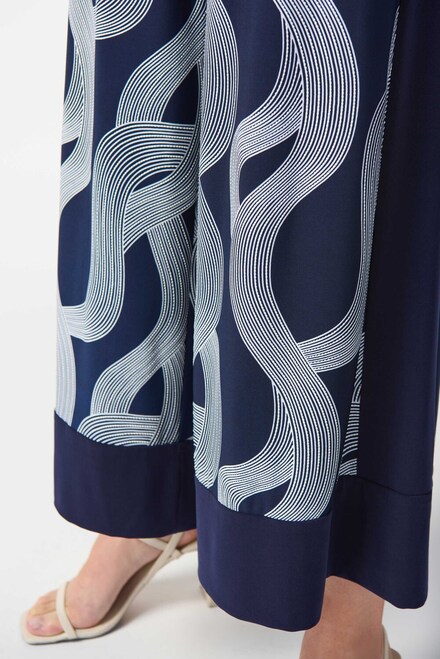 Wide Leg Abstract Print Pants Style 242144. Midnight Blue/vanilla. 4