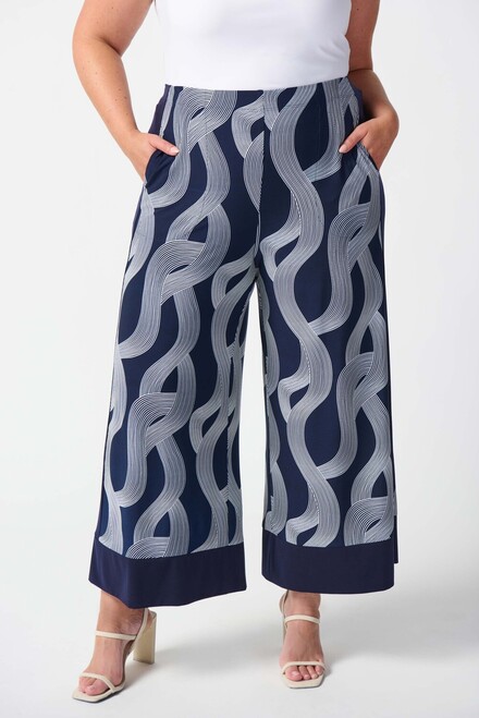 Wide Leg Abstract Print Pants Style 242144. Midnight Blue/vanilla. 6