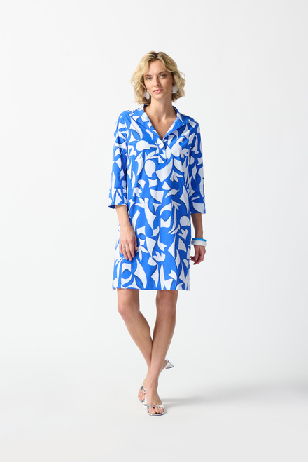 Abstract Print Shirt Dress Style 242154. Blue/vanilla. 5