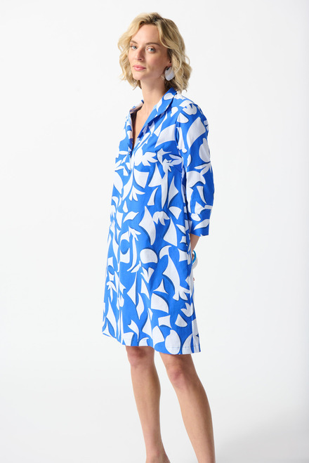 Abstract Print Shirt Dress Style 242154. Blue/vanilla. 4