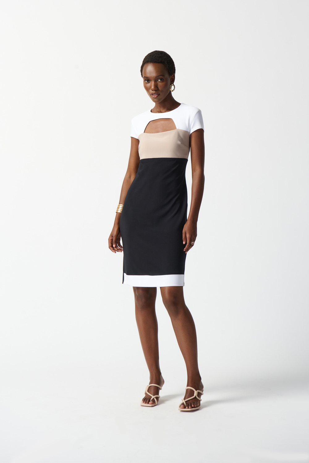 Colour-Blocked Cut-Out Dress Style 242156. Black/vanilla/dune
