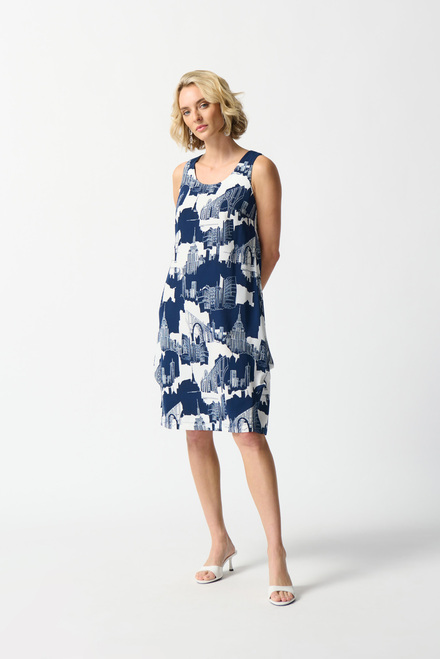 Cityscape Print Dress Style 242157. Vanilla/Midnight Blue