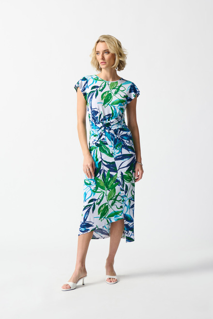 Leaf Print Wrap Front Dress Style 242159. Vanilla/Multi