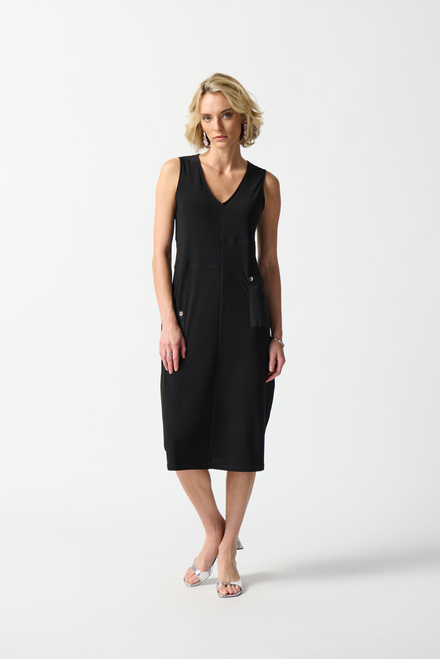 V-Neck Pocket Dress Style 242161. Black
