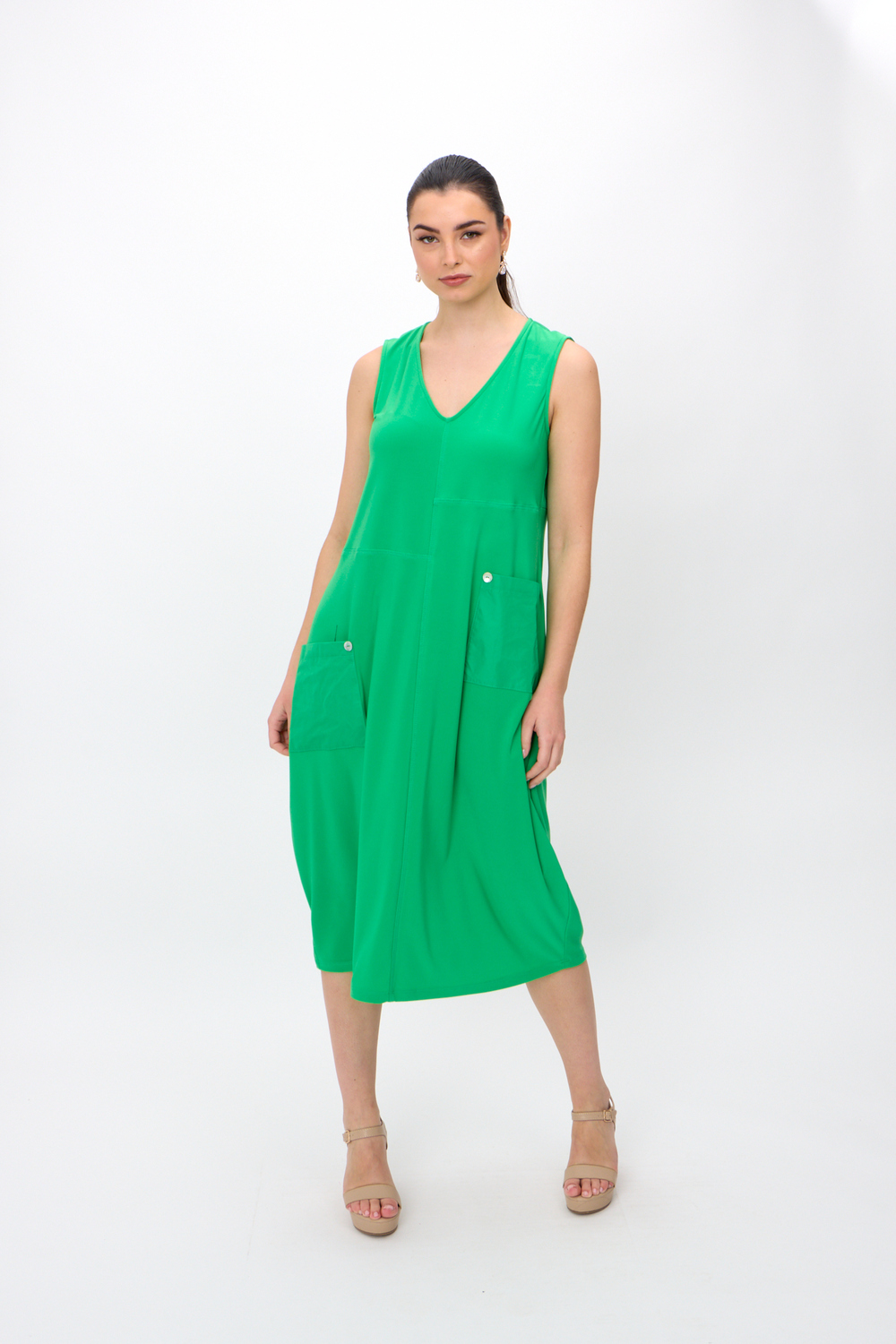 V-Neck Pocket Dress Style 242161. Island Green