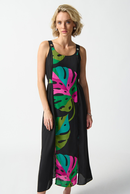 Tropical Print Dress Style 242163. Black/Multi