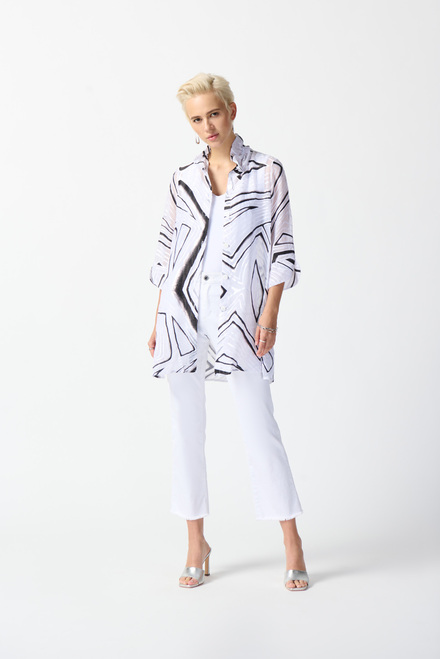 Abstract Print Long Blouse Style 242171. White/black. 2