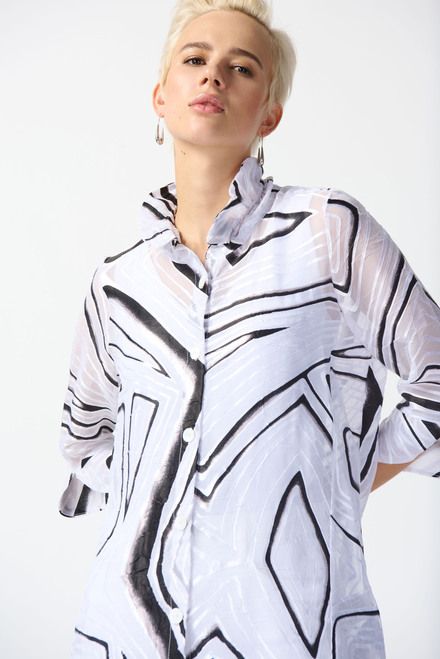 Abstract Print Long Blouse Style 242171. White/black. 4