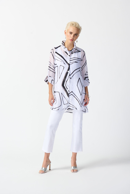 Abstract Print Long Blouse Style 242171. White/black. 6