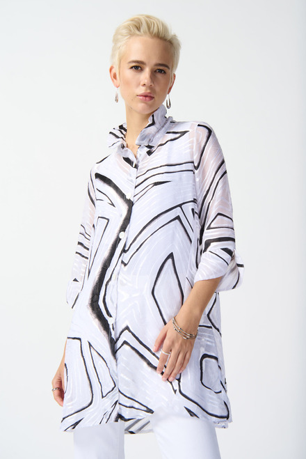 Abstract Print Long Blouse Style 242171. White/black. 5