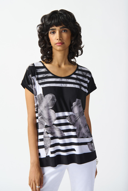 Striped & Floral Design Shirt Style 242180. Black/Vanilla