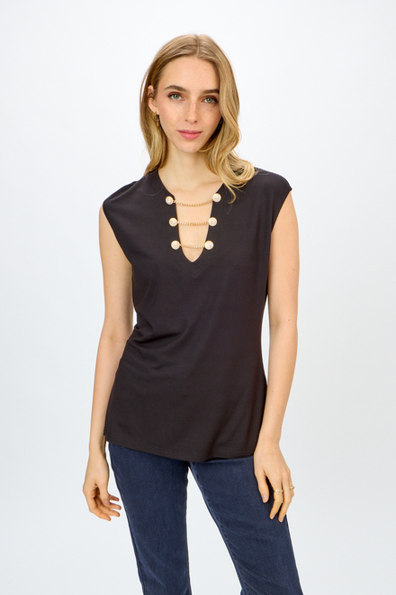 Chain Detail Sleeveless Top Style 242181. Black