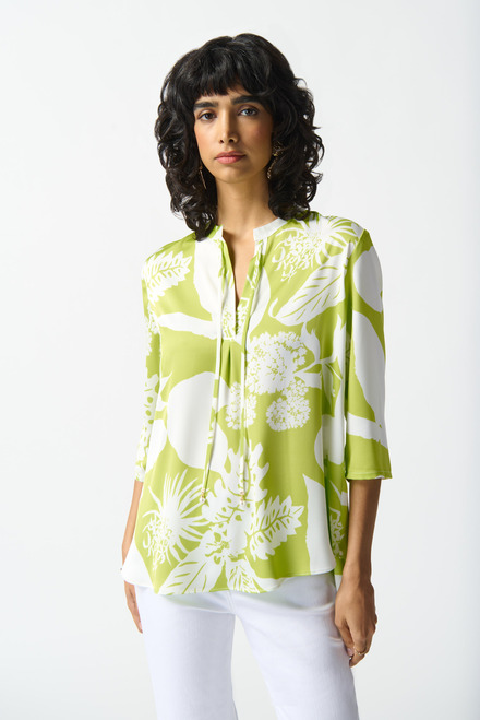 Tropical Print Henley Top Style 242184