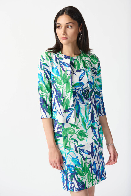 Pleated Leaf Print Dress Style 242187. Vanilla/Multi