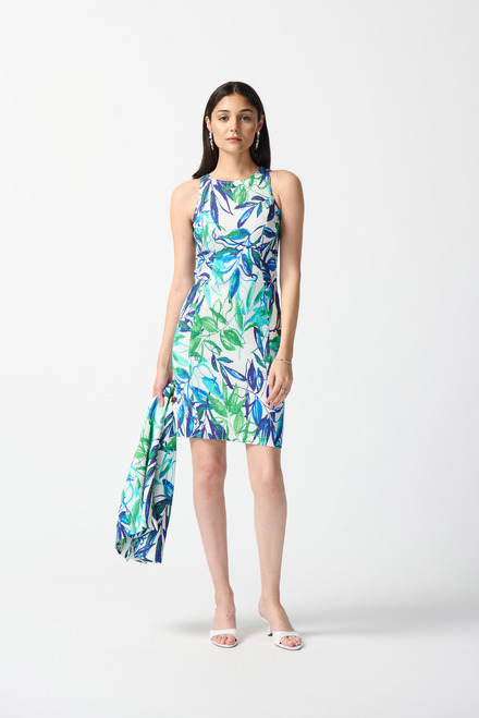 Pleated Leaf Print Dress Style 242187. Vanilla/multi. 2