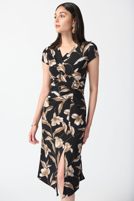 Floral Print Wrap Dress Style 242190. Black/Multi