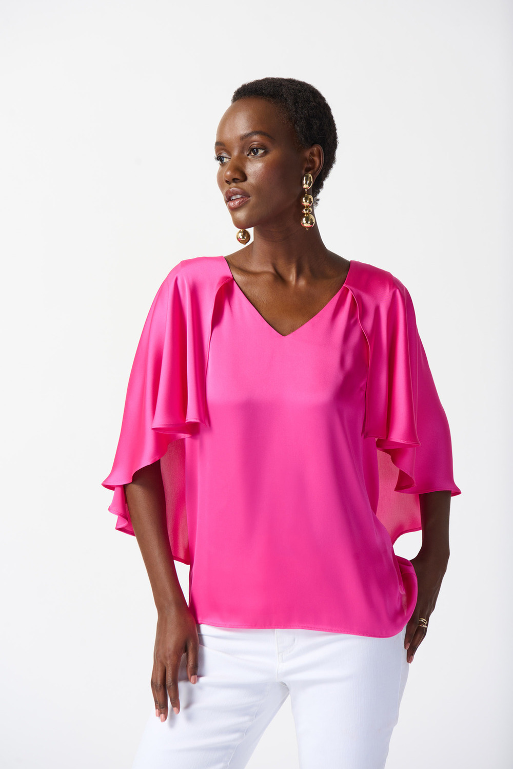 Silky Flowy Sleeve Top Style 242202. Ultra Pink
