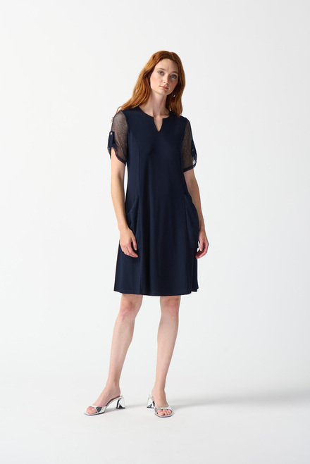 Mesh Sleeve Dress Style 242218. Midnight Blue