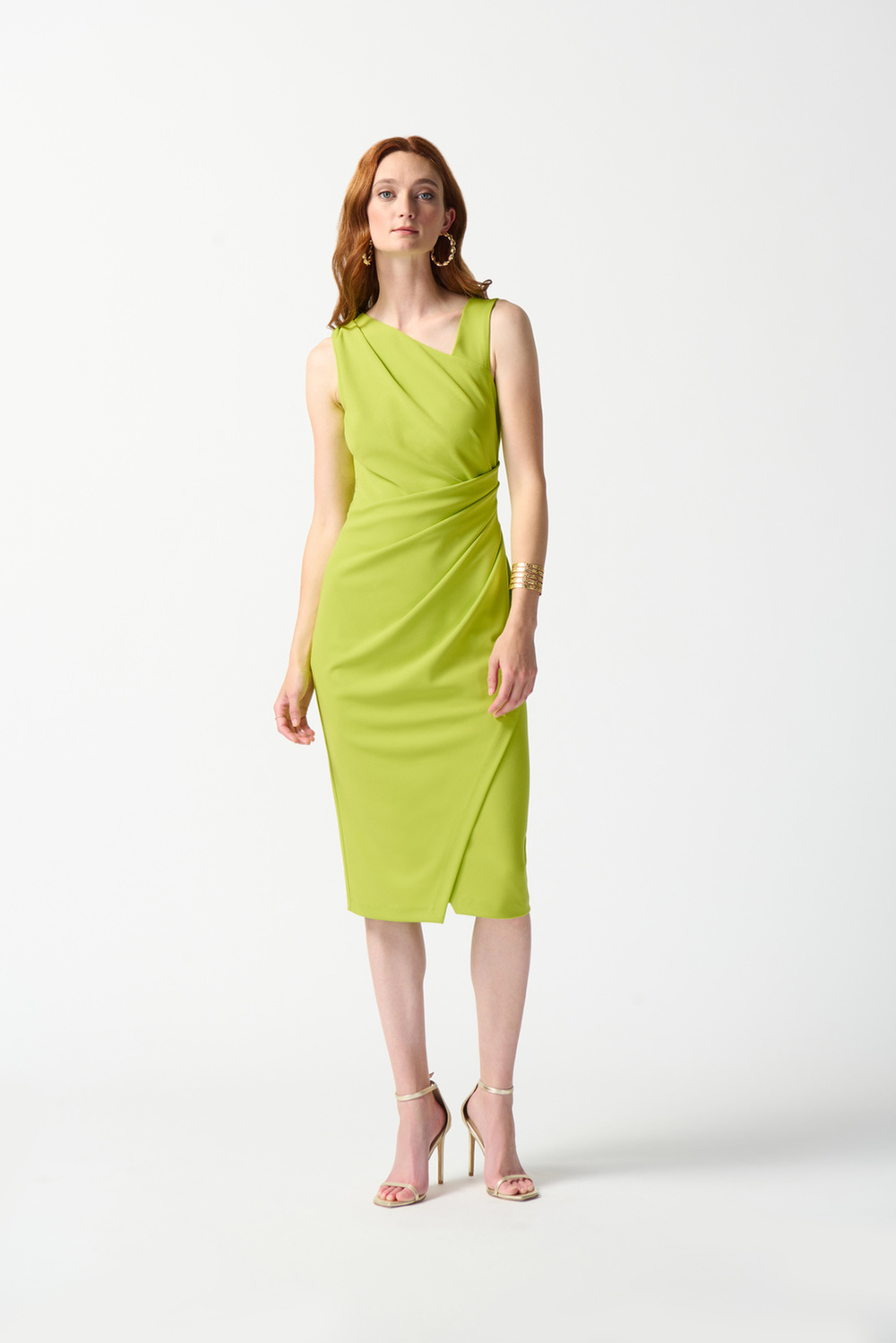 Ruched One-Shoulder Dress Style 242234. Key Lime