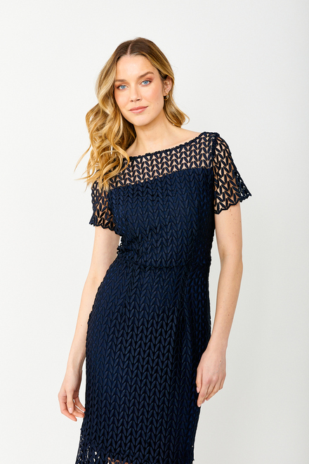 Chevron Lace Overlay Dress Style 242704. Midnight Blue. 3