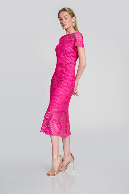 Chevron Lace Overlay Dress Style 242704. Shocking Pink. 4
