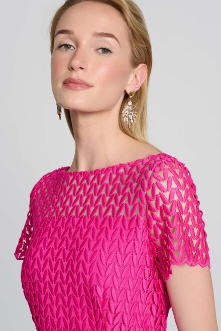 Chevron Lace Overlay Dress Style 242704. Shocking Pink. 3
