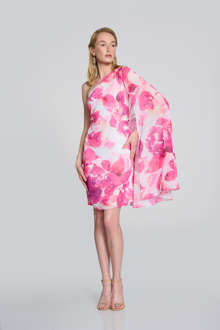 Floral Print Cape Sleeve Dress Style 242716. Vanilla/Multi