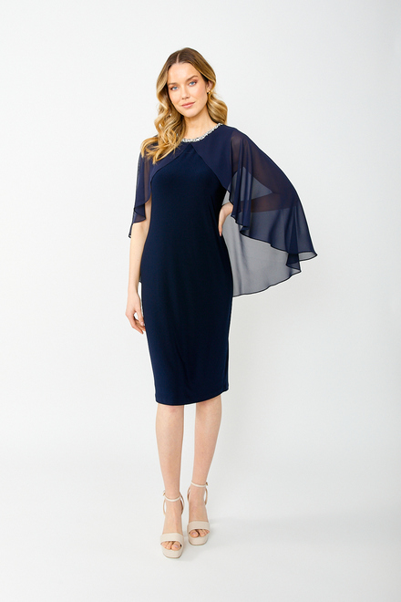 Embellished Cape Dress Style 242731. Midnight Blue