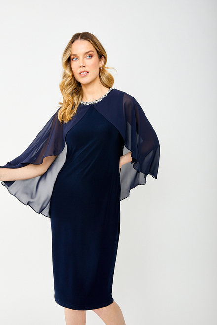 Embellished Cape Dress Style 242731. Midnight Blue. 6